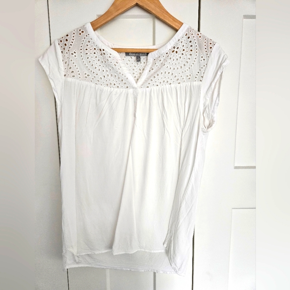 White Eyelet Detail Top